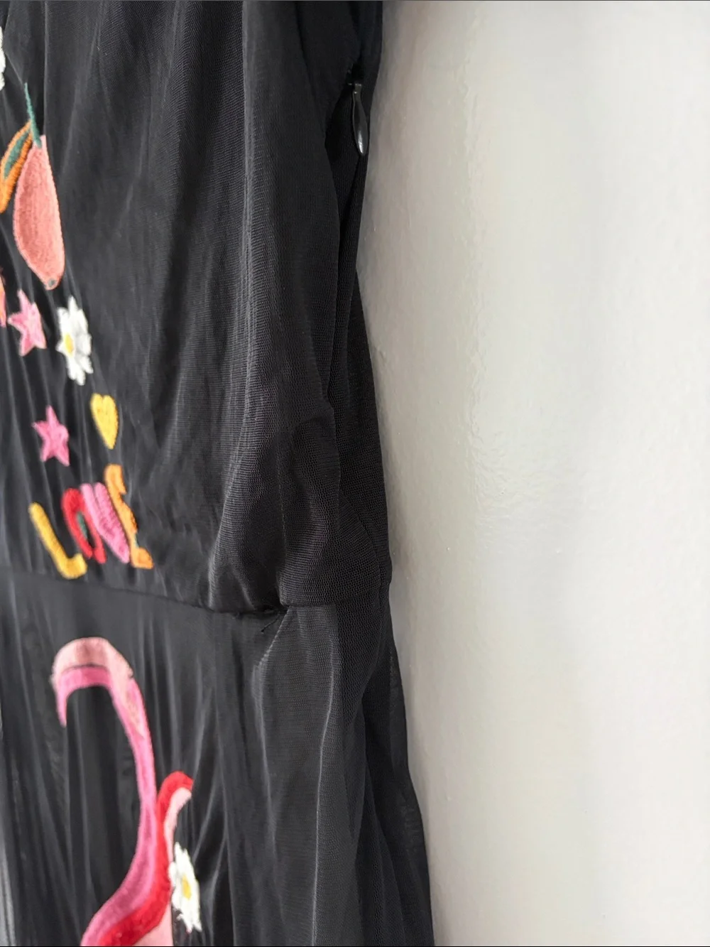 Never Fully Dressed Black Mesh Maxi Dress with Pink and Yellow Embroidery